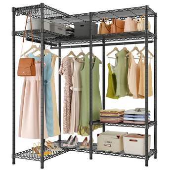 Tangkula Heavy Duty Metal Clothes Rack Freestanding Garment Rack w/ 6  Drawers & Shelves