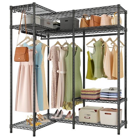Metal Garment Rack Adjustable Corner Clothes Shoe Storage Shelf Closet  Organizer