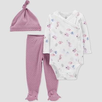 Image of Baby Girls' 3pc Fish Top and Bottom Set with Hat - Just One You® made by carter's White/Purple Newborn
