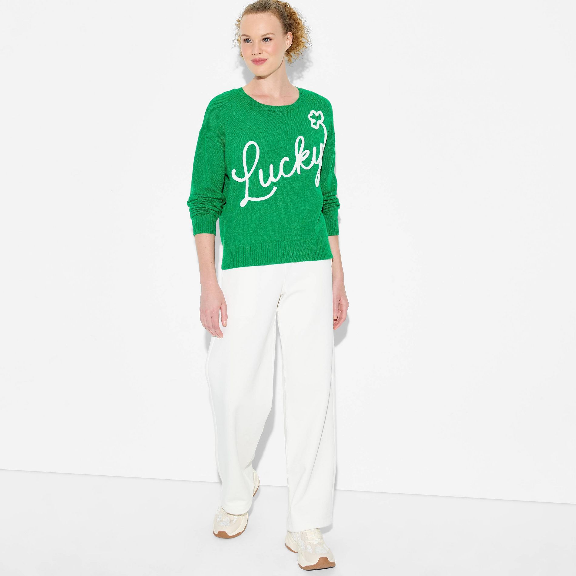 Women's Lucky Graphic Pullover Sweater - Green