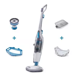 Black and Decker Washable HEPA Filter Corded Dual Steam Mop and Upright Vacuum Carpet Floor Cleaner Combination Duo, White