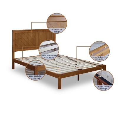 Rustic Pine Finish Full Platform Bed with Headboard and Storage Drawer