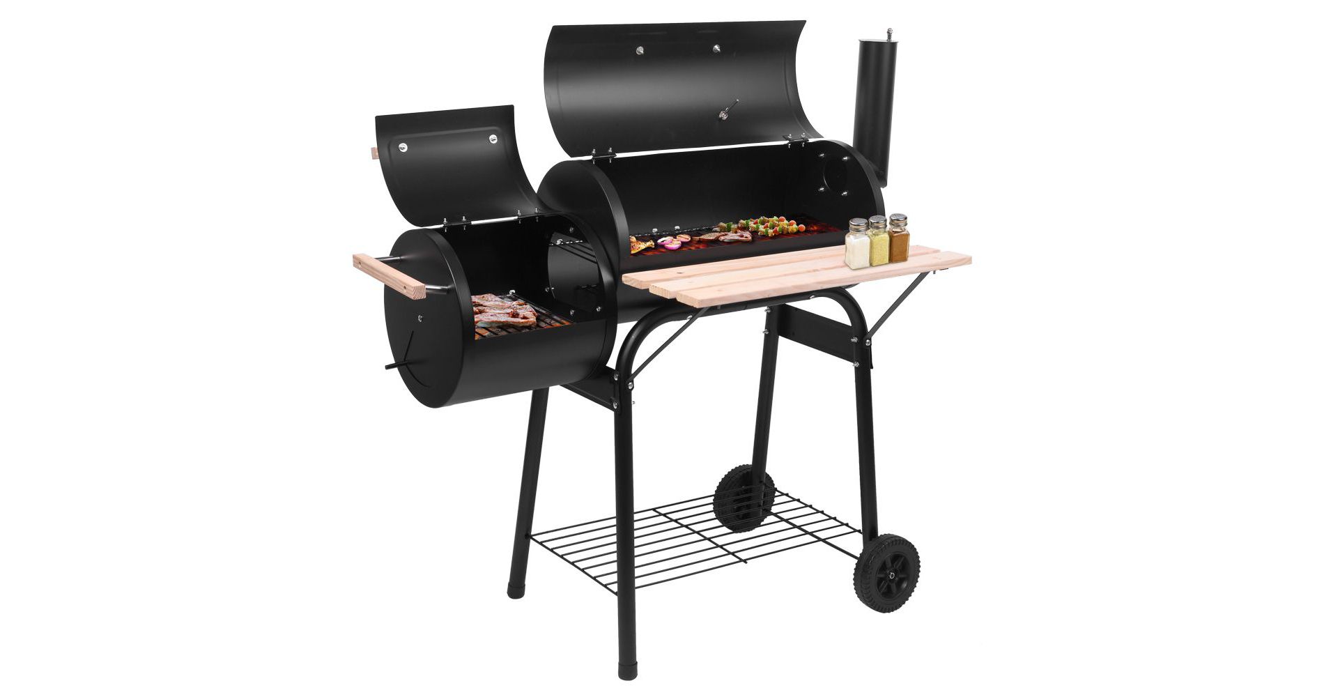 Karl Home 37 in. Charcoal Grill Outdoor Patio Barbecue Cooker with Offset Smoker