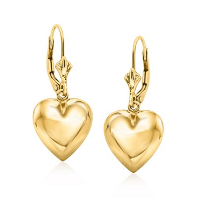 Ross-Simons 14kt Yellow Gold Puffed Heart Drop Earrings