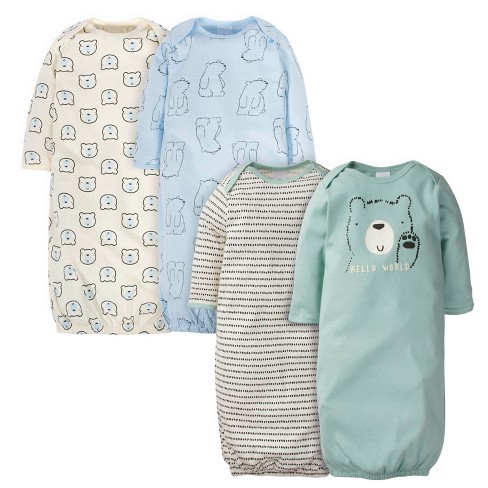 Gerber Baby Boys' Lap Shoulder Gowns - Bear - 0-6 Months - 4-Pack