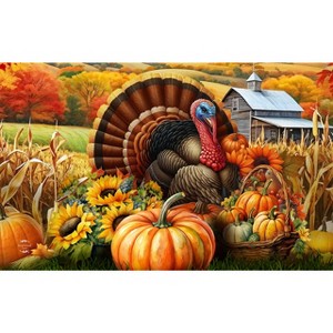 Briarwood Lane Fall Doormat 30x18 Indoor Outdoor Wild Turkey and Pumpkins For Fall Doormat - 1 of 4