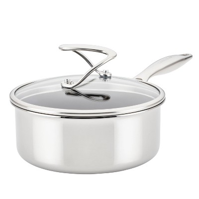 Ciwete 2 Quart Sauce Pan with Lid, Tri Ply Stainless Steel Saucepan 2 qt with Stainless Steel Lid, 2 Measuring Lines, Upgraded Packaging, Cool