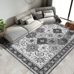 Large Living Room Area Rug 8x10 Washable Floor Carpet with Anti-Slip Backing, Low Pile Vintage Foldable Rug, Non-Shedding Soft Nursery Rug - 1 of 4
