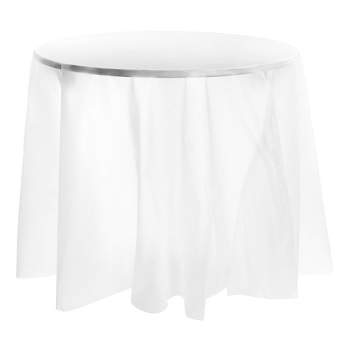 Smarty Had A Party White Round Disposable Plastic Tablecloths (84") (96 Tablecloths)