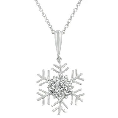 ShineHigh Snowflake Cubic Zirconia Pendant Necklace with Rhodium Plating – Sparkling Holiday Symbol on 16"+2" Adjustable Chain