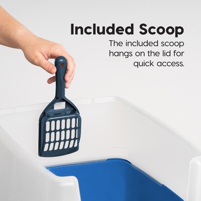 Blue Plastic Open Top Cat Litter Tray with Scoop and Shield