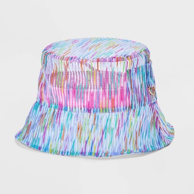 Mesh Utility Bucket Hat - Wild Fable™ Rainbow: Stripe Pattern, Adjustable Strap, Lightweight Mesh
