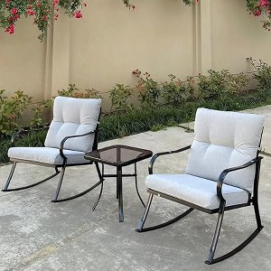 Rocker Set Chair and  Outdoor Patio Bistro Set with Metal Frame and Waterproof Cushions for Porch, Backyard, and Poolside  Off White - 1 of 4