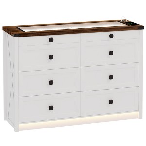 Fredees Farmhouse Dresser for Bedroom, 8-Drawer Wood Chest with LED Light, Charging Station & Human Sensor for Closet, Living Room, Hallway - 1 of 4