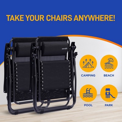 Black Adjustable Zero Gravity Outdoor Lounge Chair Set with Canopy