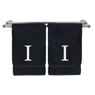 BC BARE COTTON Monogrammed Hand Towel, 100% Turkish Cotton - Set of 2 - Black - White Block
