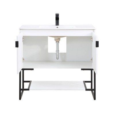 Scarsdale 36" White Freestanding Bathroom Vanity with Steel Legs