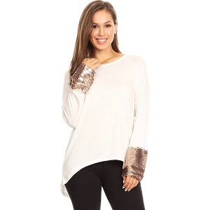 Anna-Kaci Women's Sequin Sparkle Long Sleeve Cuff Top - 1 of 4