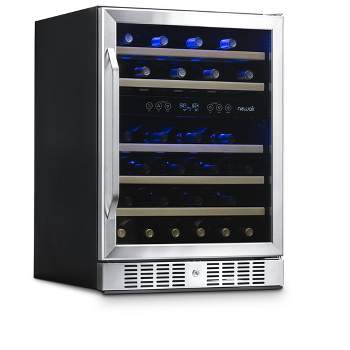 Newair 24" Built-in 46 Bottle Dual Zone Compressor Wine Fridge in Stainless Steel, Quiet Operation with Beech Wood Shelves