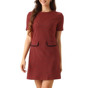 INSPIRE CHIC Women's Work Short Sleeve Vintage Houndstooth Pencil Sheath Dress - 1 of 4