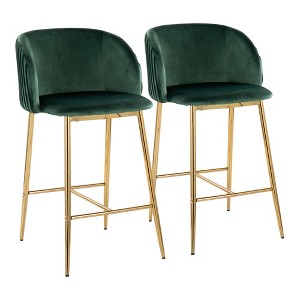 Contemporary Fixed-Height Counter Stool with Pleated Wave Backrest and Metal Legs (Set of 2) - 1 of 4