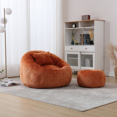 Airsurfer Large Burnt Orange Bean Bag Chair Modern Comfort Bean Bag Chair Set Cozy Relaxation Furniture for Living Room Relaxation