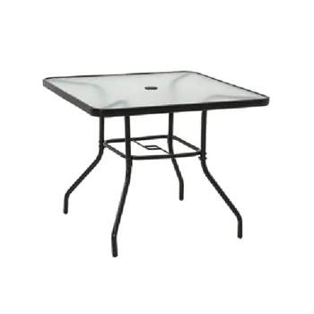 Four Seasons Courtyard Sunny Isles 35 Inch Powder Coated Steel Frame Tempered Glass Top Compact Outdoor Patio Bistro Dining Table, Black