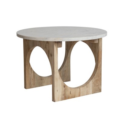 Storied Home Modern Mango Wood Accent Table with Marble Top White/Natural: Elegant Round Design, 16" High