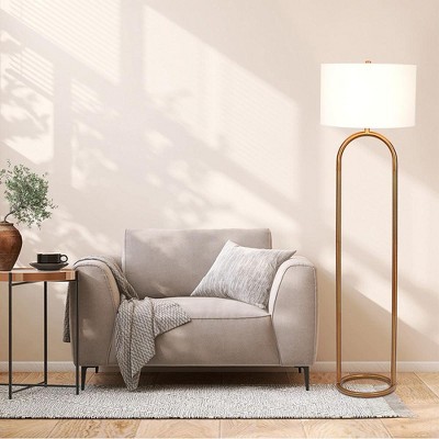 VYNXARIA 60"H Vivid Brass Ring Base Floor Lamp with Large White Drum Shade