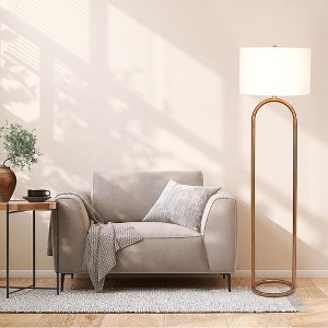 VYNXARIA 60"H Vivid Brass Ring Base Floor Lamp with Large White Drum Shade - 1 of 4