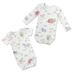 Sweet Jojo Designs Gender Neutral Baby Bodysuits - Set 6-12M Farm Animals Multicolor 2pc - 1 of 4