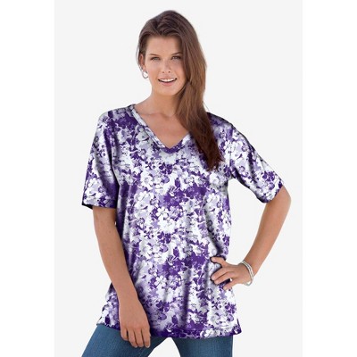 Roaman's Women's Plus Size V-neck Ultimate Tee, M - Midnight Violet ...