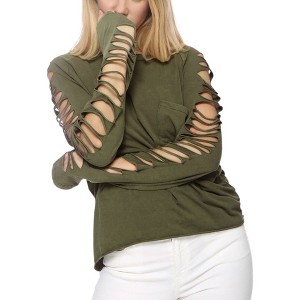 Anna-Kaci Women's Distressed Long Sleeve Top with Cut-Out Details and Raw Hem - 1 of 4