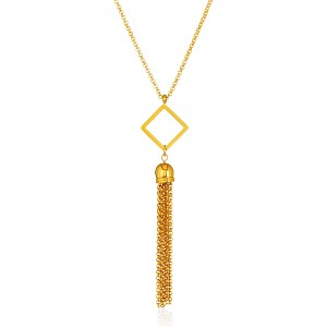 ELYA Women's Polished Open-Diamond Shaped Steel Tassel Drop Necklace - 23" - 1 of 4