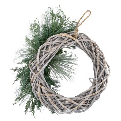 Frosted Pine Cone and Foliage Artificial Christmas Twig Wreath, 15 Inch