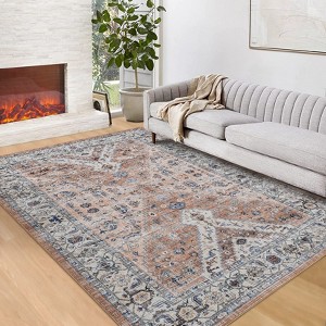 Washable Rugs Area Rug Bohemian Printed Carpet Boho Distressed Rug Low Pile Non-Slip Living Room Rug for Bedroom Office - 1 of 4