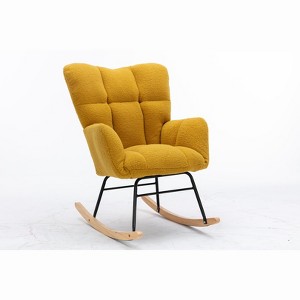 Zeus & Ruta 31.5 in.W Teddy Fabric Accent Rocking Gilder with High Backrest - 1 of 4