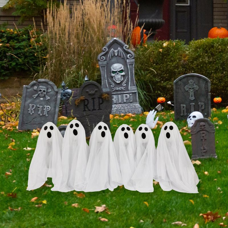 Northlight Set of 6 LED Lighted White Ghost Halloween Outdoor Pathway Markers 30", 2 of 9