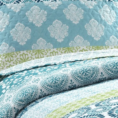 Lush Decor 3pc Full/Queen Bohemian Striped Reversible Oversized Quilt Bedding Set Blue/Green - Lush Décor — фото 3