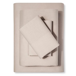 Washed Linen Cotton Blend Sheet Set (Full) Khaki - Loft New York, Green