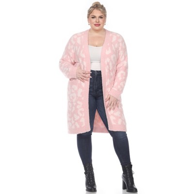 PS Leopard Print Open Front High Pile Fleece  Coat - White Mark