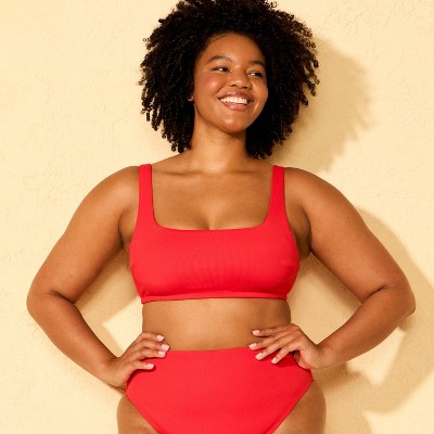 Shade & Shore Women's Textured Bralette Bikini Top - Shade & Shore™ Red M — фото 4