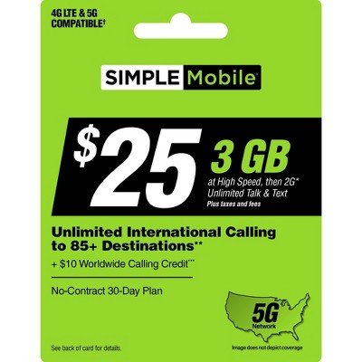 Simple Mobile Unlimited Talk/Text/Data Prepaid Card (Email Delivery)