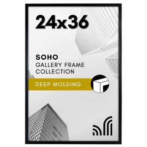 Americanflat 24x36 Poster Frame with Polished Plexiglass - Soho Collection - Gallery Style Deep Molding Picture Frames for Wall Display - Black - 1 of 4