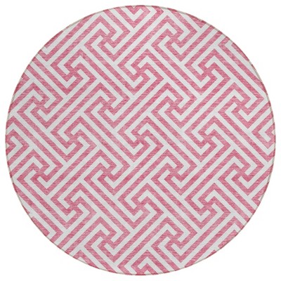 Pink And Ivory Geometric Washable Indoor Outdoor Area Rug