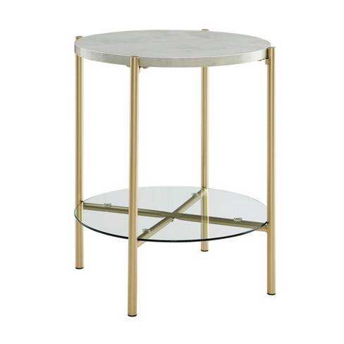 20 Mid Century Round Side Table White Marble Gold Saracina Home Target