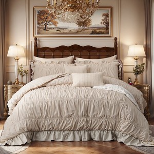 Ruffle Comforter Set -9 Pieces Cozy Bedding Set with Comforters, Sheets, Pillowcases & Shams - 1 of 4