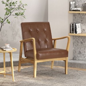 Modern Accent Chair with Tufted Back and Birch Wood Legs, Upholstered Sofa Chair for Living Room, Bedroom Arm Chair -Christopher Knight Home - 1 of 4
