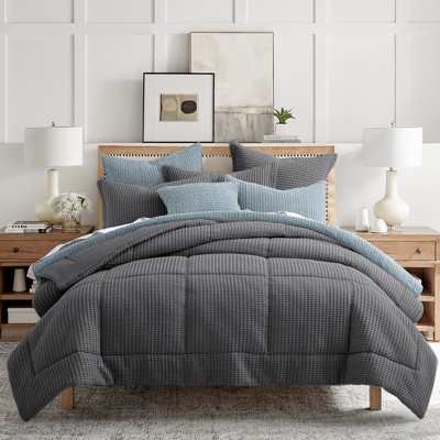 Charcoal King Cotton Waffle Weave Bedspread Set