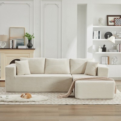 106" Corduroy L-Shaped Cloud Modular Sectional Sofa Right Chaise
